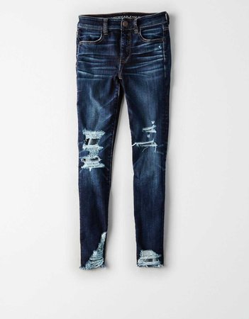 AE Ne(X)t Level High-Waisted Jegging Crop, Indigo Shadow Destroy | American Eagle Outfitters