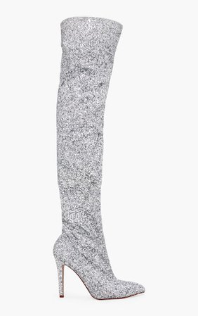 Silver Glitter Slouch Thigh High Boots. Shoes | PrettyLittleThing USA