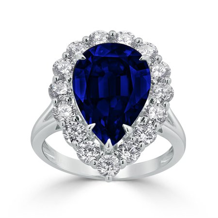 Reese Halo Blue Sapphire Diamond Ring in 18K White Gold With 6.64 carat Pear Blue Sapphire - Diamondwish.com