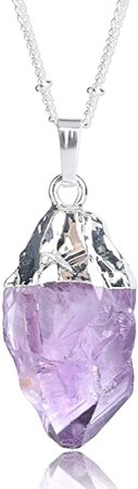Amazon.com: BOUTIQUELOVIN Full Wire Wrap Raw Amethyst Stone Pendant Necklace Natural Healing Chakra Crystals for Women (Silver Dipped): Jewelry