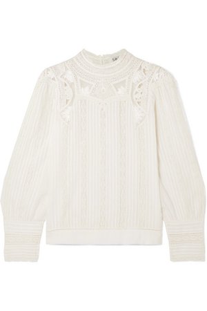 SEA | Aster lace-trimmed cotton-blend blouse | NET-A-PORTER.COM