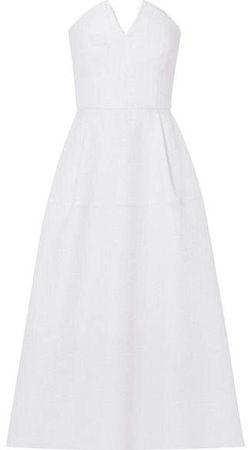 Aldrich Strapless Frayed Cloqué Midi Dress - White