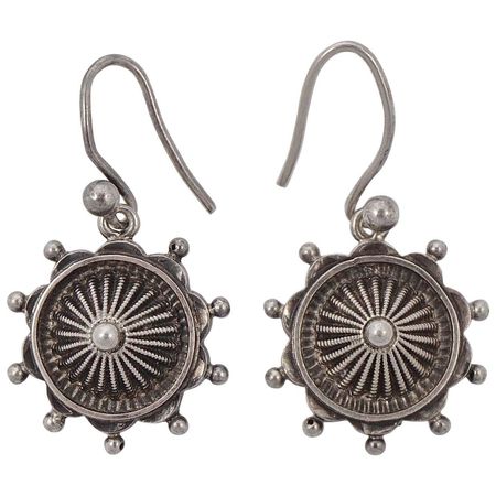 Antique Victorian Silver Dome Drop Earrings For Sale at 1stDibs