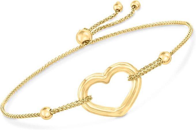 Amazon.com: Ross-Simons 14kt Yellow Gold Open-Space Heart Bolo Bracelet: Clothing, Shoes & Jewelry
