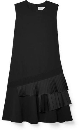 Victoria, Asymmetric Pleated Crepe Mini Dress - Black
