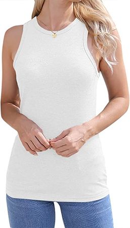 Langwyqu Womens Crewneck Sleeveless Tank Tops Summer Casual Loose Fit Basic Shirts White at Amazon Women’s Clothing store