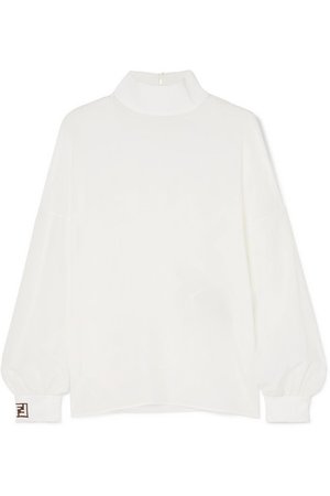 Fendi | Intarsia-trimmed silk crepe de chine blouse | NET-A-PORTER.COM