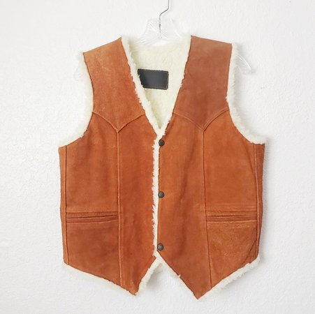 70s Vintage Suede Leather Shearling Lined Vest