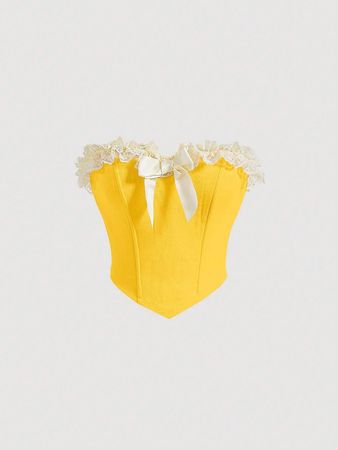 SHEIN MOD Contrast Lace Bow Front Bandana Hem Tube Top | SHEIN USA