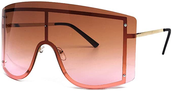 Amazon.com: Fashion Oversized Sunglasses for Women Flat Top Futuristic Shield Large Cover Visor Eyeglasses Design One Piece Goggles(Tea): Clothing