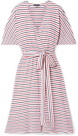 MDS Stripes - Rose Striped Cotton-jersey Wrap Dress - Red
