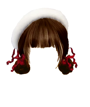 White Beret and Red Ribbon Braided Bun with Bangs Brown (Dei5 edit)
