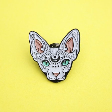 Mystical Sphynx cat enamel pin WHITE hairless cat cat | Etsy