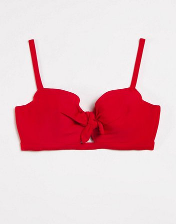 Pour Moi Fuller Bust Horizon padded underwired tie bikini top in red | ASOS