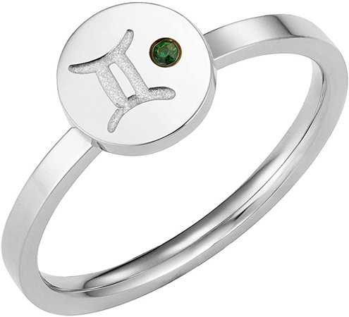 Taylor & Vine Star Signs Gemini Horoscope Ring with CZ Gem Birth Stone, Silver Tone: Amazon.co.uk: Jewellery