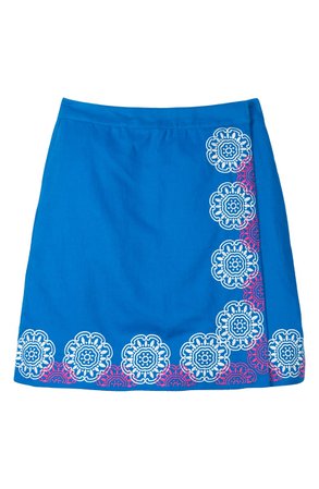 Boden Anville Embroidered Wrap Skirt blue