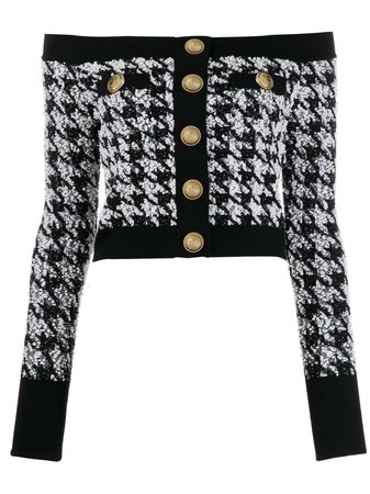 Balmain off-shouder houndstooth top $1,915 - Shop AW19 Online - Fast Delivery, Price