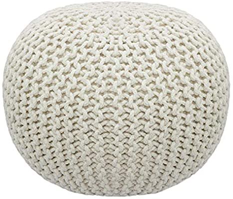 Amazon.com: COTTON CRAFT - Hand Knitted Cable Style Dori Pouf - Ivory - Floor Ottoman - 100% Cotton Braid Cord - Handmade & Hand Stitched - Truly one of a Kind Seating - 20 Dia x 14 High: Furniture & Decor