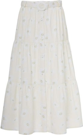 Printed Belted Cotton-Poplin Midi Skirt Size: XS