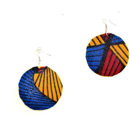 Red Blue And Yellow Fabric Cover Earrings African Jewelry
