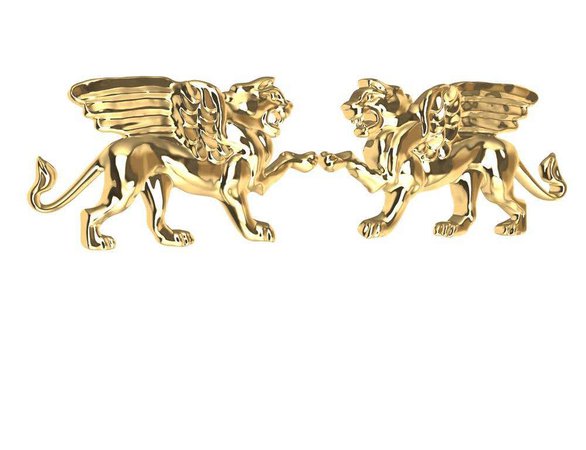 Thomas Kurilla 18 Karat Yellow Gold Winged Lion Griffin Stud Earrings
