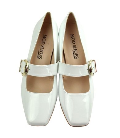 The Lola In White Patent Leather – Mary Jane 60s Style Ladies Shoes By Modshoes