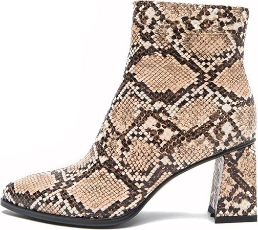 Amazon.com | MixATB Women's Snakeskin Booties for Women Snake Skin Print Ankle Boots Booties for Women with Heel | Shoes