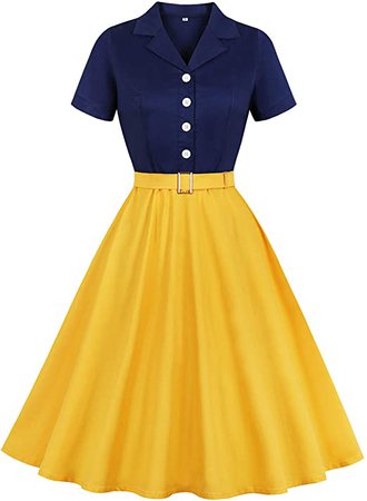 Wellwits Women's Sailor Navy Yellow Halloween Princess Vintage Shirt Dress at Amazon Women’s Clothing store