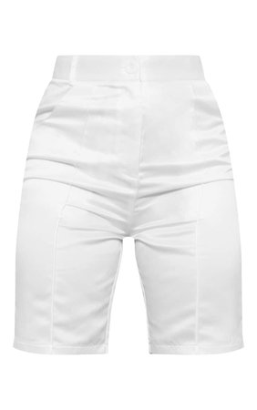 White Structured Satin Longline Shorts | PrettyLittleThing CA