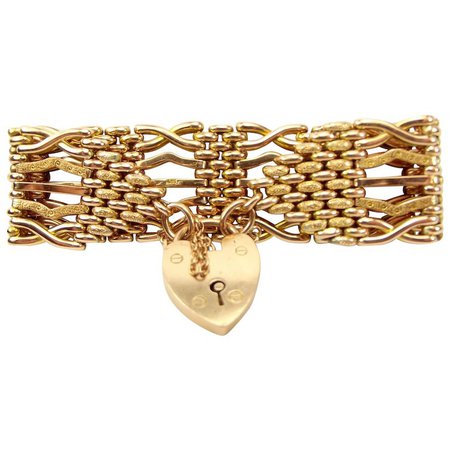 Antique Victorian 9ct Gold GATE Bracelet HEART Shaped Padlock : Orange Tree Collectables | Ruby Lane