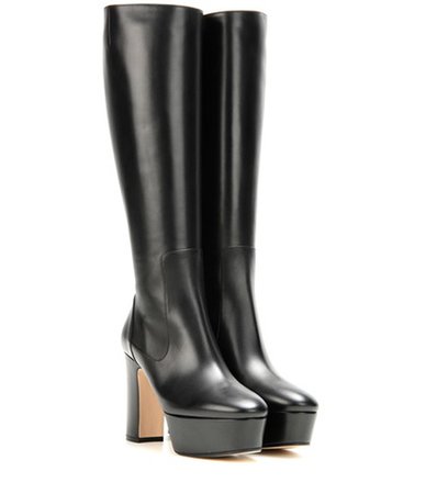 Leather knee-high platform boots