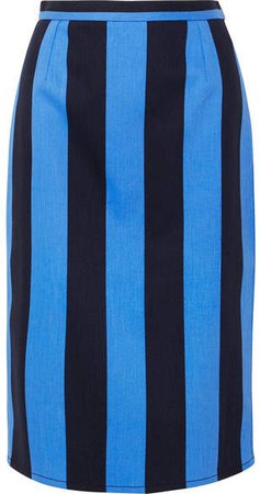 Striped Denim Midi Skirt - Blue