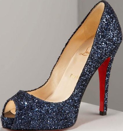 blue glitter red bottoms heels