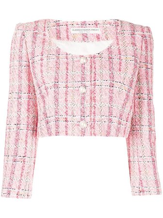 Alessandra Rich Bouclé Checked Cropped Tweed Jacket - Farfetch