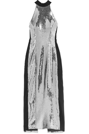 Galvan | Sequined satin and stretch-tulle midi dress | NET-A-PORTER.COM