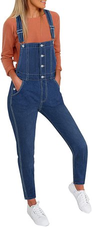 Amazon.com: Vetinee Women's Black Classic Adjustable Straps Pockets Ripped Denim Bib Overalls Jeans Pants Small: Clothing
