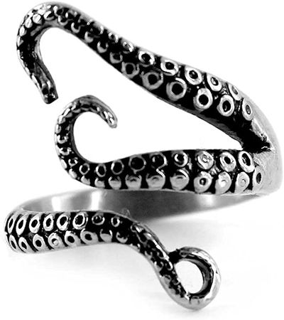 Weelovee 316L Titanium Steel Punk Antique Octopus Ring for Mens Women Adjustable Size Design Jewelry Set Unisex Silver|Amazon.com