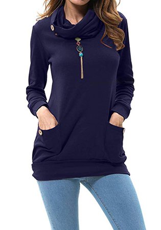 levaca Womens Tunic Long Sleeve Cowl Neck Casual Slim Tops Shirts Purple S at Amazon Women’s Clothing store