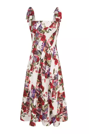 Floral Linen Blend Fit-and-Flare Midi Dress