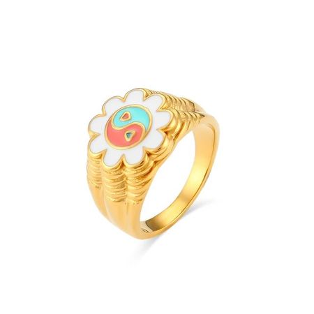 Water Resistant Stainless Steel Ring Flower Yingyang Grid Heart Star Alien Colorful Enamel Stone Rings For Womem Gold Ring - AliExpress