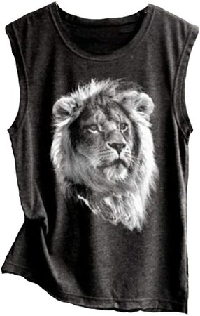 Vintage Sleeveless Statement Lion Tank Summer Printed Round Neck Casual Vest Tops Dark Gray at Amazon Women’s Clothing store