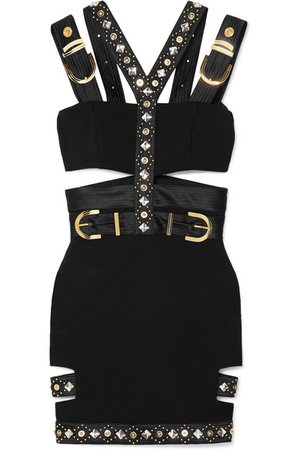 Versace | Cutout embellished satin-trimmed cady mini dress | NET-A-PORTER.COM