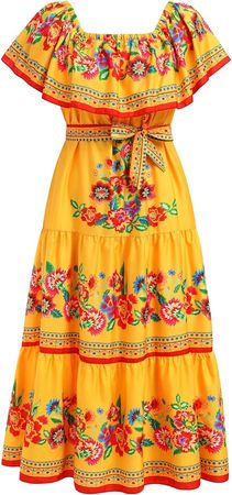 Amazon.com: Mexican Dress for Women: Traditional Fiesta Outfit Cinco De Mayo Bohemian Floral Print Boho Summer Dresses for Women 2023 Beach Gown Mexico Clothes Maxi Party Halloween Costume White Large : Clothing, Shoes & Jewelry