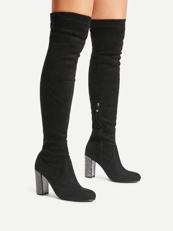 Side Zipper Chunky Heeled Suede Boots