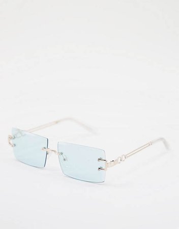 ASOS DESIGN rimless mid square sunglasses with temple detail in green | ASOS