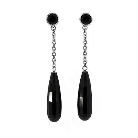 Blackened Silver Onyx Briolette Earrings | Etsy