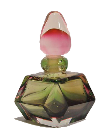 green and pink fragrance bottle