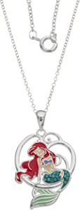 Amazon.com: Disney The Little Mermaid, Princess Ariel Silver Plated Crystal Pendant, 18": Clothing, Shoes & Jewelry