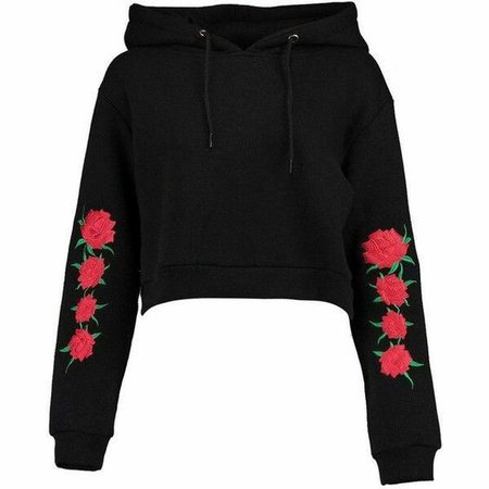 Embroidered Rose Applique Sleeve Hoodie