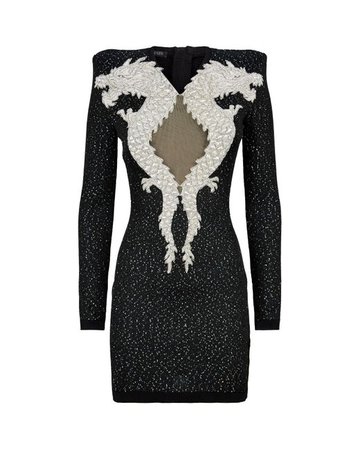 Balmain Long Sleeve Dragon-embellished Sequin Dress in Black - Lyst